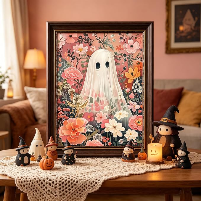 CSZPPQAF Floral Ghost Diamond Painting Kit for Adults,Halloween Diamond Art
