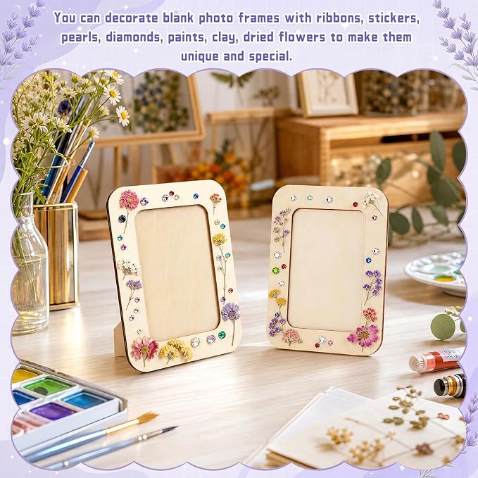 VOKOY 60 Pack Wooden Picture Frames for Crafts, DIY Wood Craft Picture Frames Bulk for 4" x 6" Photos,Unfinished Standing Photo Frames DIY Crafts Wood Decorate for Birthday Party Gifts