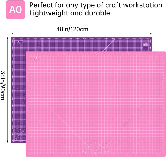 Headley Tools Thickened 36 x 48 Inch Self Healing Sewing Cutting Mat, A0 Rotary Cutting Sewing Mat for Crafts, Double Sided 5-Ply Table Cutting Board for Fabric Quilting Leather Hobby, Pink/Purple