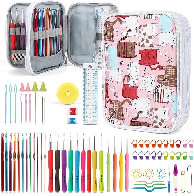 Katech Crochet Hooks Kit with Case, 99-Piece Crochet Hooks Set DIY Crochet Needles Yarn Weave Kits for Knitting Gloves and Sweaters, Ergonomic Lace Crochet Hook for Fine Working | 99 Pcs Metal Crochet Needles and Complete Crochet Accessories for Beginn...