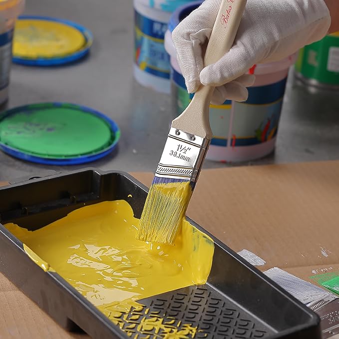 Bates Angle Paint Brushes, 6 Pack - 1.5", "2", "2.5", "3" Inch, Treated Wood Handle, Stain & Wall Paint Brushes for Walls & Furniture