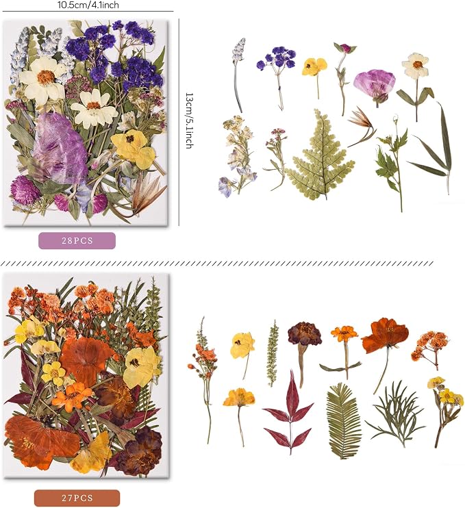 110 PCS Dried Pressed Flowers, Colorful-F | With Twigs for Resin Molds, Real Dry Flower Leaves For Jewelry Making Scrapbooking Crafts DIY Soap Candles Making Nails Décor