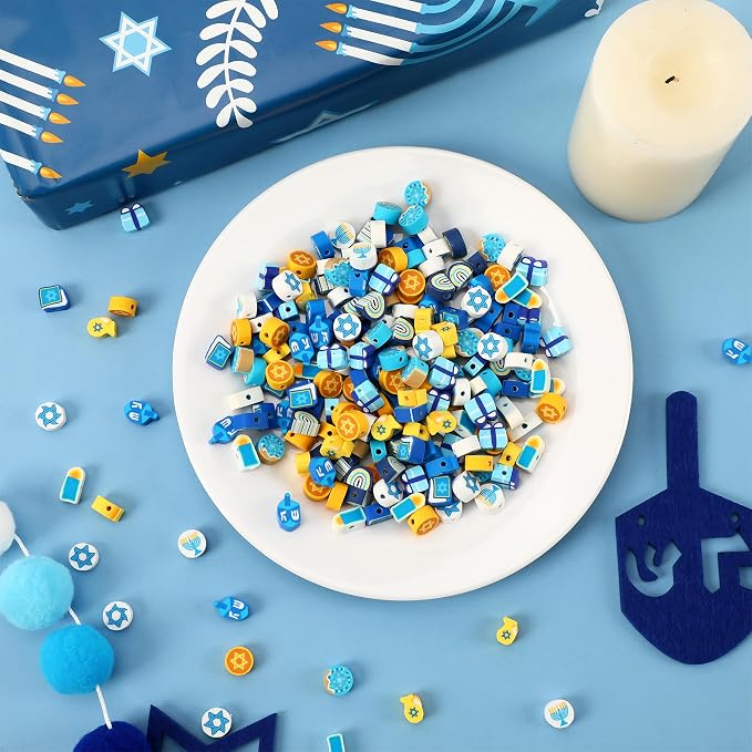 Augshy Hanukkah Beads,300Pcs Chanukah Polymer Clay Beads for Bracelet Making