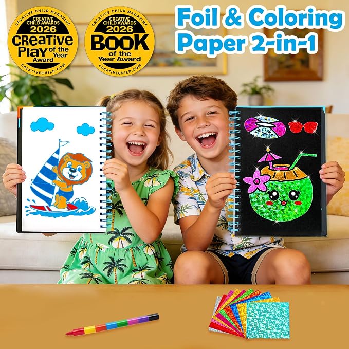 FUNNYB&G Foil Art Craft Kit for Kids, Sparkly Birthday Gift Toy for Kids | No Mess, Kids Ages 4-10 Create Sparkling Artwork, A Creative Gift for Birthdays, Holidays, Travel Activities,Screen-Free Fun
