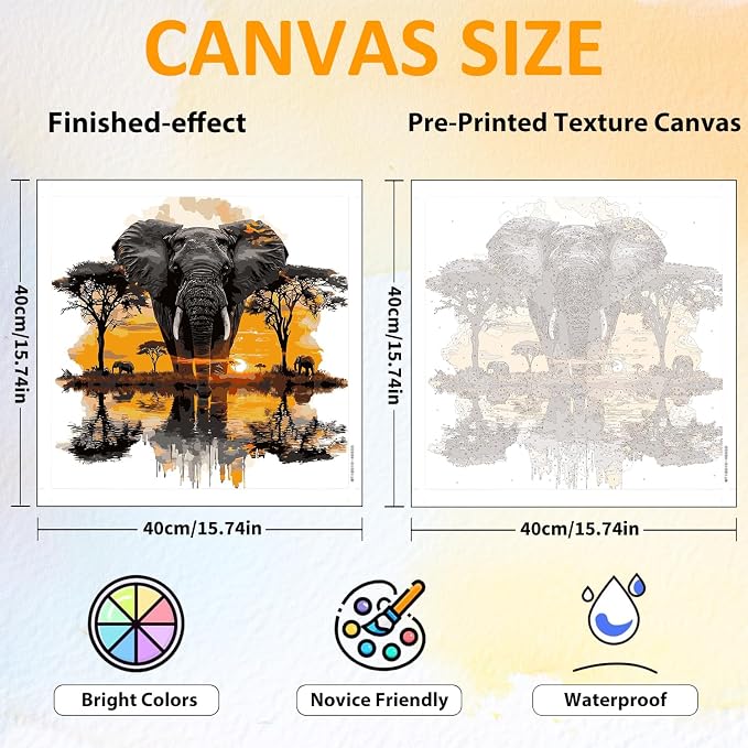 CRZMODE Elephant Paint by Numbers Kit for Adults, Elephant Paint by Numbers for Adults, Acrylic Painting Crafts for Home Decor Gift (16x20inch)