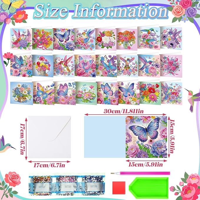 Saillong 24 Pack Butterfly Diamond Painting Greeting Card with Envelopes