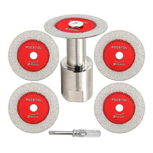 Mini Diamond Glass Cutting Disc - FOCSTOL 5pcs 1-9/16 Inch(40mm) Saw Blade and 1pc 5/8''-11 Flange for Glass Jade Marble Granite Artificial Stone Porcelain Tile Ceramic