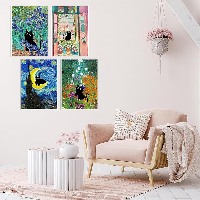 4 Pack Black Cat Diamond Art Kits for Adults Diamond Painting Kit Beginner