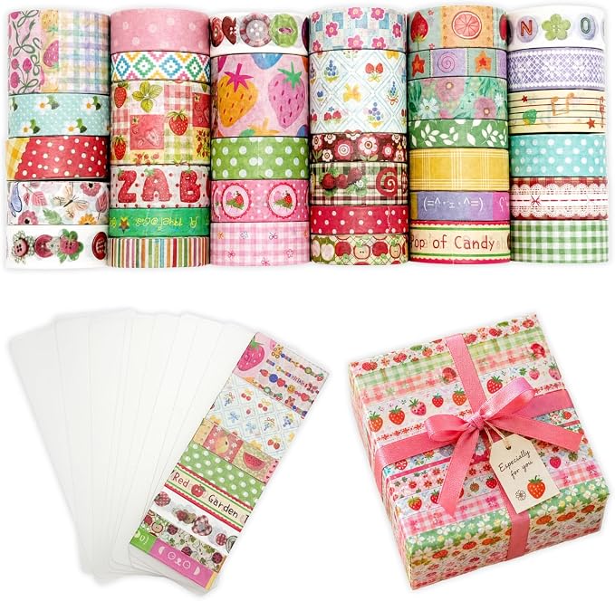 Washi Tape Set - 35 Rolls 2M Per Roll Strawberry Pastel Cute Scrapbook Tape