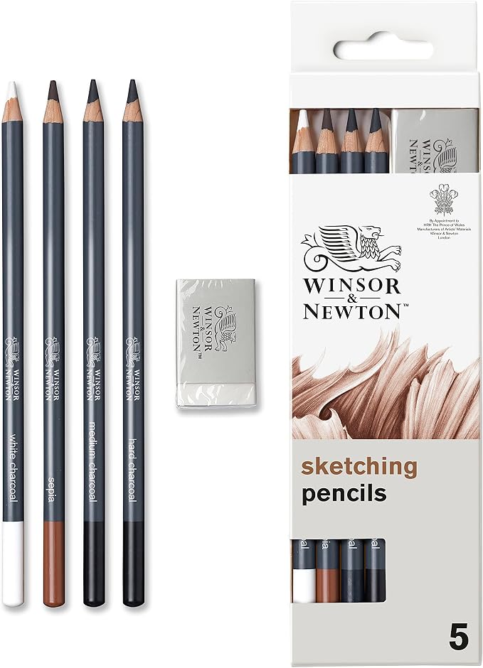 Winsor & Newton Studio Collection, Sketching Pencils, Set of 5 | Soft, Thick Core pencils, Varied Hardness, Soft Smooth Texture, Easy Blending, Stylish Metal Tin Included, High Quality Lead