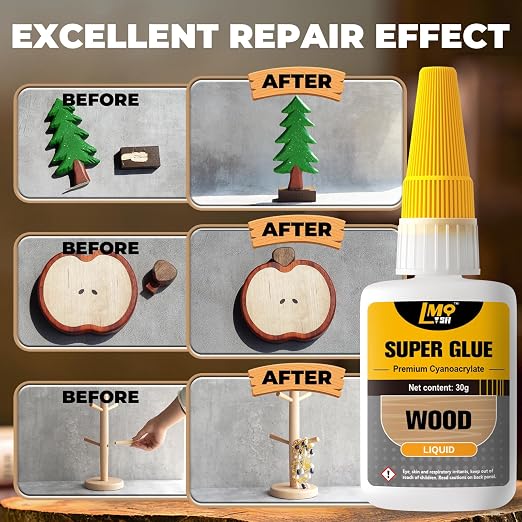 Wood Super Glue 60 Gram, Thin Liquid CA Glue for Woodworking Furniture Repair Wooden Crafts Carpenter, Clear High Strength Cyanoacrylate Adhesive Instant and Strong Bond Superglue for Everything