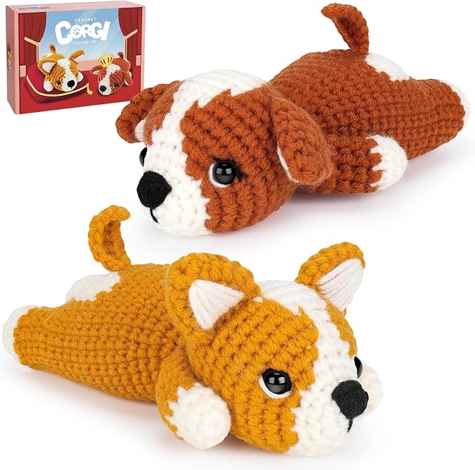 Fortuning's JDS Crochet Kit for Beginners, 2 PCS Corgi Crochet Kits