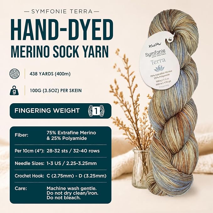 KnitPro Symfonie Fingering Weight Merino Wool Yarn 100g, Blue Dune