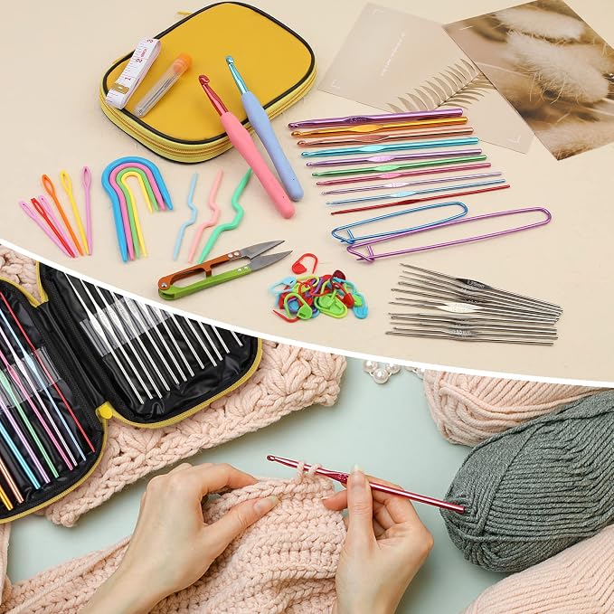 IMZAY Crochet Hooks Set, 66Pack Crochet Needles Set Ergonomic Crochet Hooks | Crochet Needles for Yarn with Storage Case, Knitting Needles, Crochet Kits for Beginners Knitting Accessories 0.6mm-6.5mm