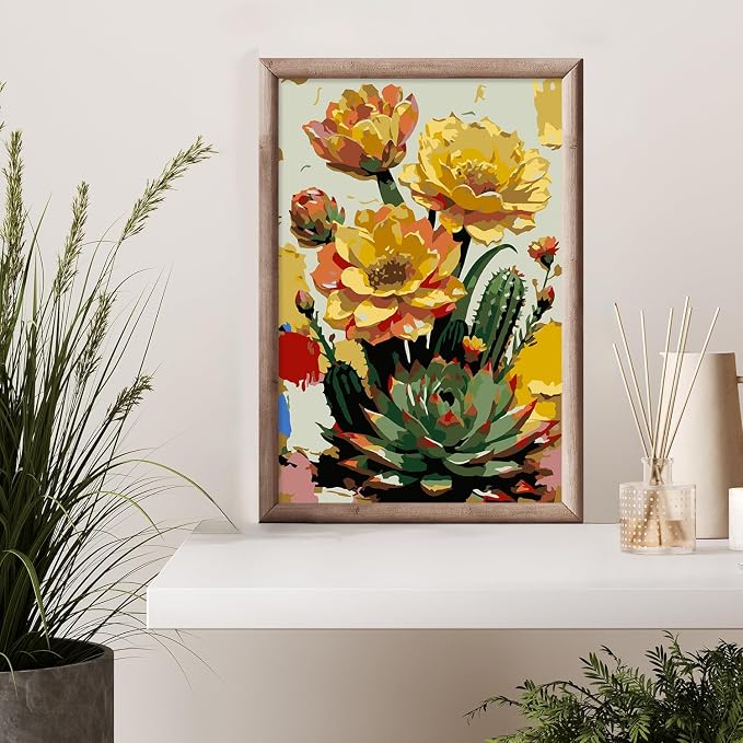 Framed Paint by Numbers Kit for Adults Beginner & Kids Ages 8-12, Flowers Plant Paint by Numbers with frame, without Easel, DIY Acrylic Number Painting for Adults for Home Decor Gift 8 x 12 Inch
