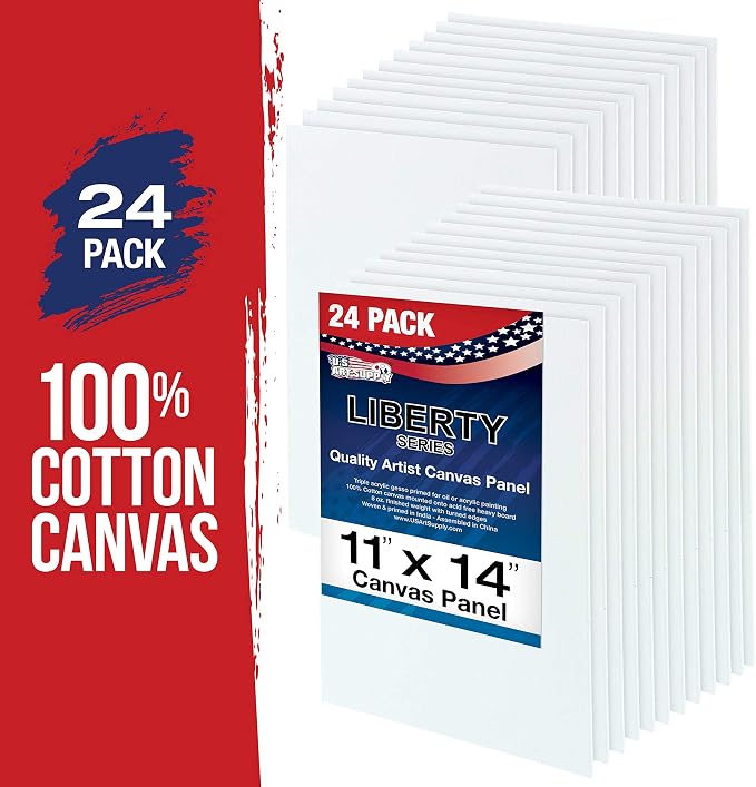 U.S. Art Supply 11 X 14 Inch Art Canvas Board Panels 24 Pack - 8 Ounce | Heavyweight Cotton Acid Free Canvases for Painting Acrylics and Watercolor (1 Case of 12 Single Canvas Painting Panels)