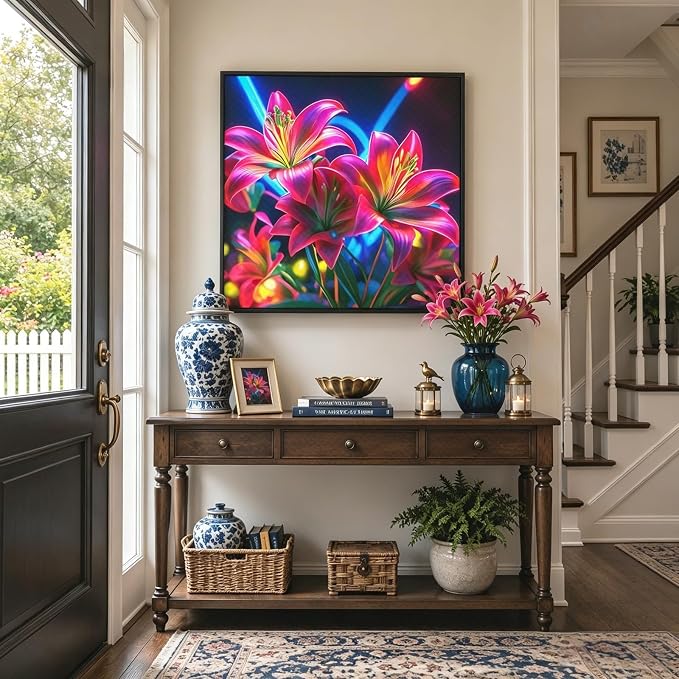 Flower Diamond Art Kits 5D Diamond Painting for Adult Beginners | DIY Full Drill Round Gem Painting Art for Adults，Home Wall Decor 13.78x13.78 Inch
