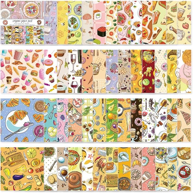 Origami Paper 50 Sheets, 6-Inch Square Double Sided Colored Craft Paper | 70GSM colorful paper,50 Vivid Pattern Origami Kit,DIY Hand Crafts,Arts Creativity,Easy to Fold,No-Fading.Dessert