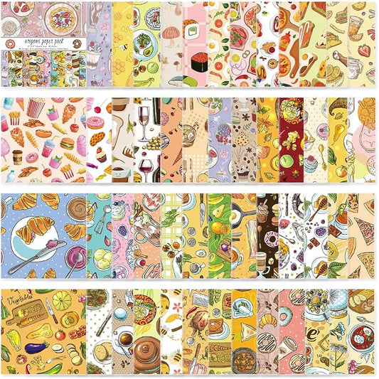 Origami Paper 50 Sheets, 6-Inch Square Double Sided Colored Craft Paper | 70GSM colorful paper,50 Vivid Pattern Origami Kit,DIY Hand Crafts,Arts Creativity,Easy to Fold,No-Fading.Dessert