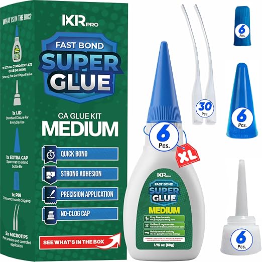 Medium CA Glue, Super Glue, Cyanoacrylate Adhesive, 6 Pcs 1.75oz Repair kit