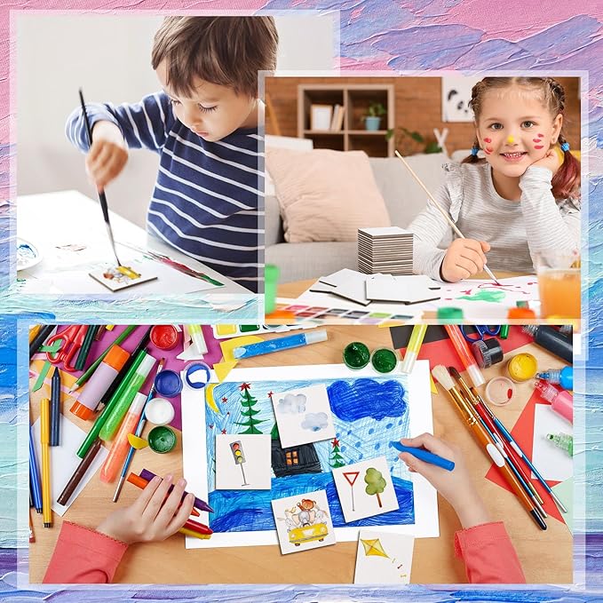 Moinchore 100 Pcs 2 x 2 Inch Mini Painting Canvas Panels Bulk Tiny Art Canvases for Painting Panels Cotton Blank White Small Canvas Acid Free Boards for Watercolor Acrylic Oil Paint