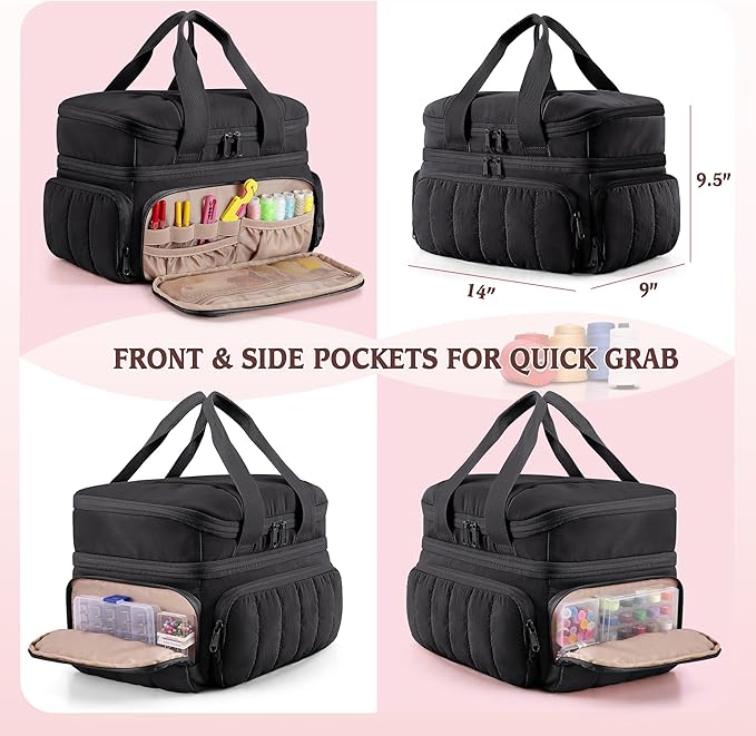 Marscamd Sewing Organizer Bag with Detachable Dividers, Black (Bag Only)