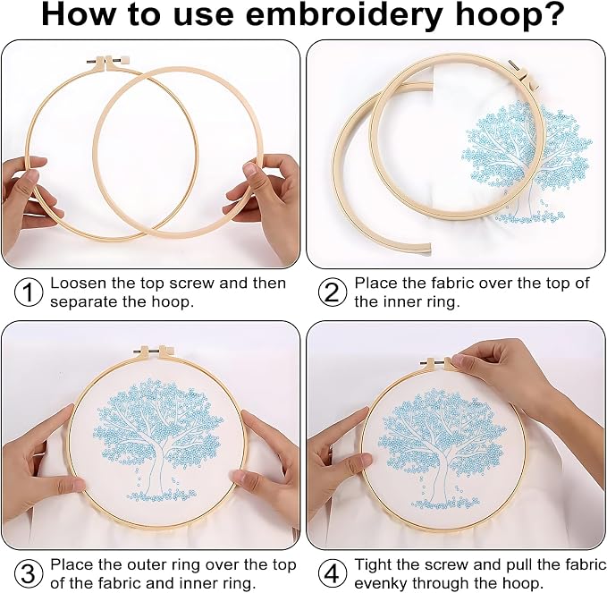 Sivilife Embroidery Starter Kit for Beginners, 4 Sets Stamped Cross Stitch Kits for Adult, Seasonal Tree Pattern Hand DIY Kits with 2 Embroidery Hoop Instructions Color Threads Needles and Scissor