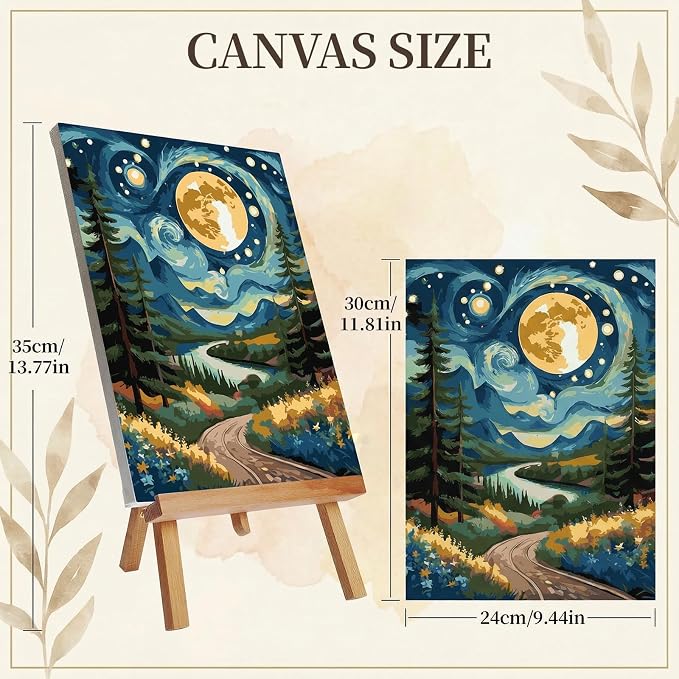 Qoosea Paint by Numbers Kit for Adults with Framed Canvas 4 Pack | Landscape Paint by Number Arts Kits for Beginner with Wooden Easel, Acrylic Set, Brushes for Home Decor, 9*12 Inch