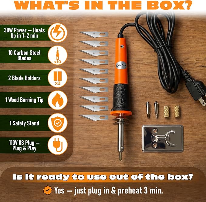 Hot Knife Cutting Tool, 30W, 10 Blades and Wood Burning Tip