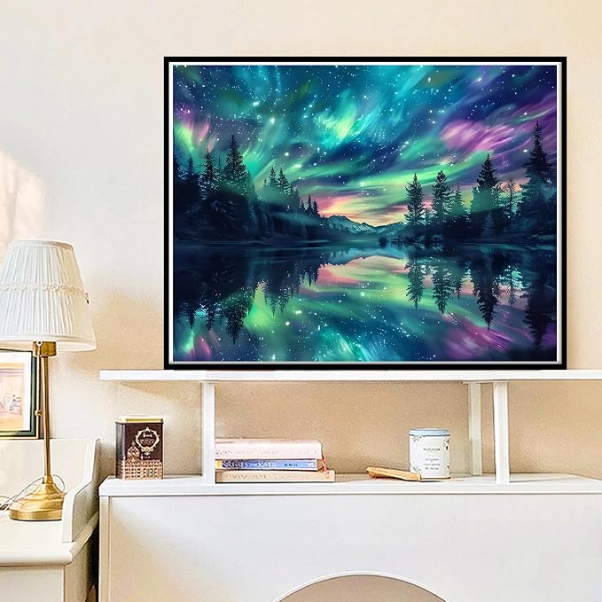 Hutarosl Paint by Numbers for Adults-Aurora Paint by Number Canvas for Adults,Starry Sky Paint by Number Adult,Aurora DIY Oil Painting Kits for Gifts Home Decor 16x20in