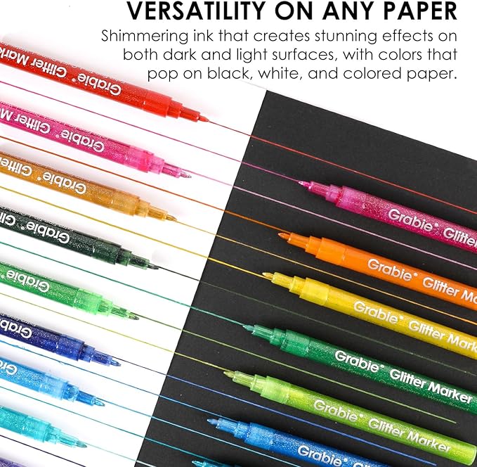 Grabie Glitter Acrylic Paint Markers, Pack of 24 Medium Tip Paint Pens