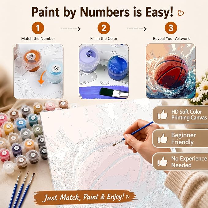 AUKELHJ Paint by Numbers Kit for Adults Beginner, Basketball, 16X20 Inch | Paint by Number for Adults, Beginner Friendly, High-Definition Color Canvas, Stress Relief, Home Decor, Gifts, Unframed