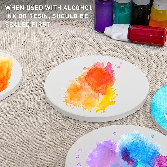 24 Pcs Ceramic Tiles for Crafts White Ceramic Coasters for Crafts Blank Unglazed Ceramic Tile 4x4 for Painting, Alcohol Ink, Acrylic Pouring, DIY Coaster, Cork Backing Pads Included