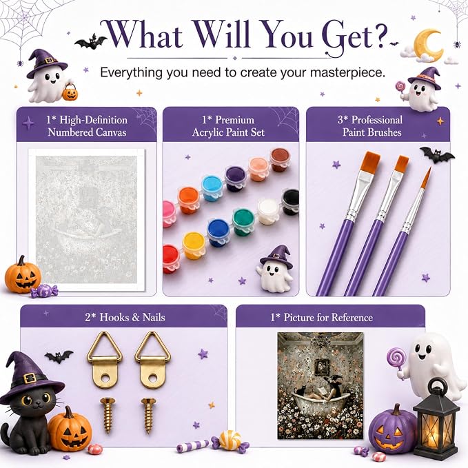 TELMOXA Halloween Paint by Numbers Kit for Adults, 16x16 in | Witch Paint by Numbers, Acrylic Oil Painting, Colored Canvas, Painting Kit, DIY Craft Kits, Gifts, Home Wall Decor