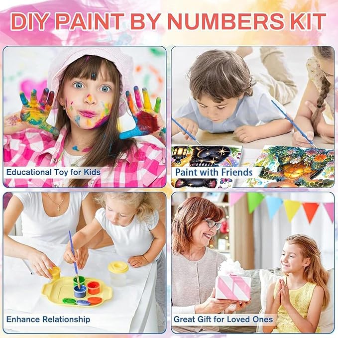 cviokrdu 4 Pack Paint by Numbers Kit for Kids with Frame - Wooden Easel, Animal Paint by Numbers for Kids Ages 4 8 12, Easy Animals Acrylic Oil Painting Kits for Home Wall Decoration 8x8 inch