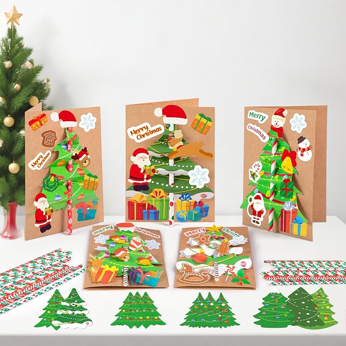 28Sets Christmas Crafts Card Making Kit DIY 3D Xmas Trees Greeting Cards