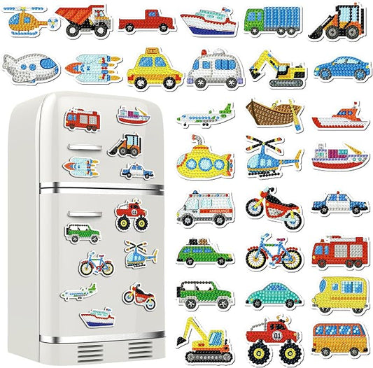 Remuuly 30 Pcs Transportation Diamond Painting Magnets Diamond Art Magnets | Diamond Art Kits for Adults, Car Airplane Refrigerator Magnet, 5D Rhinestone Fridge Magnetic Sticker, DIY Diamond Club Gift