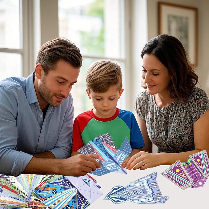 Paper Airplane Kits with 16 Classic Designs, 32 Sheets of Colorful Origami Paper, World Record Paper Planes, Craft Kit for Kids, Airplane Gifts for Boys and Girls Ages 6-12+ (Digital Manual Only)