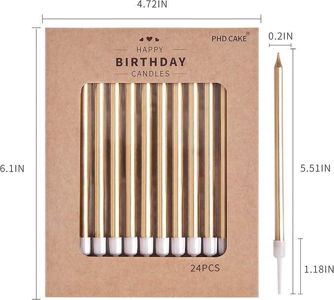 PHD CAKE Champagne Gold Long Thin Metallic Birthday Candles, Cake Candles, Birthday Parties, Wedding Decorations, Party Candles