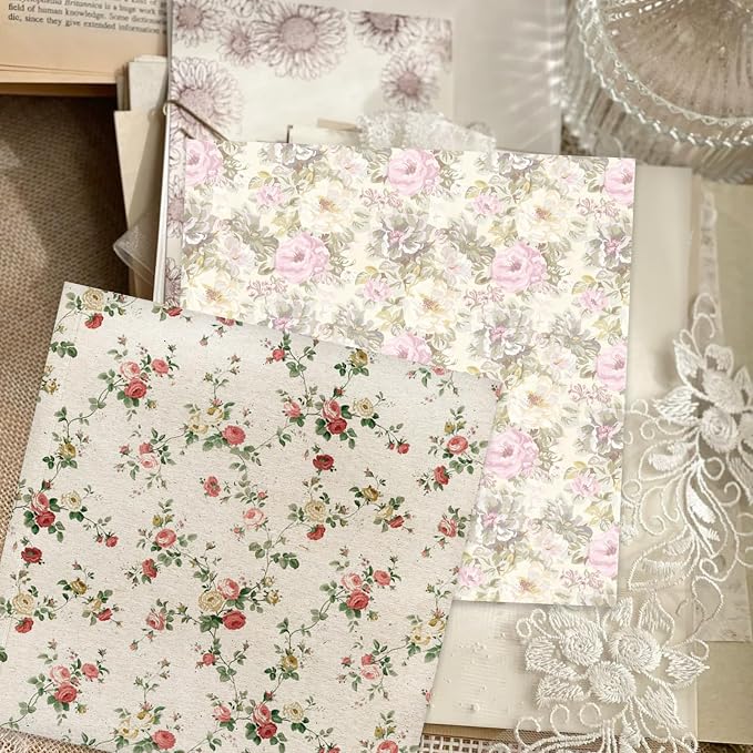 PRSTINCOL Scrapbook Paper,16 Sheets 5.8x5.8 Inch Vintage Floral Style Scrapbook Supplies,Single-Sided Vivid Origami Decoupage Paper for DIY Crafts, Card Making, Art Journaling