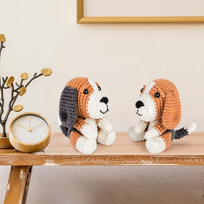 Crochetta Crochet Kit for Beginners, Beginner Crochet Kit for Adults with Step-by-Step Video Tutorials, DIY Crochet Animal Kits Knitting Supplies, 2 Pack Beagle Family (40%+ Yarn)