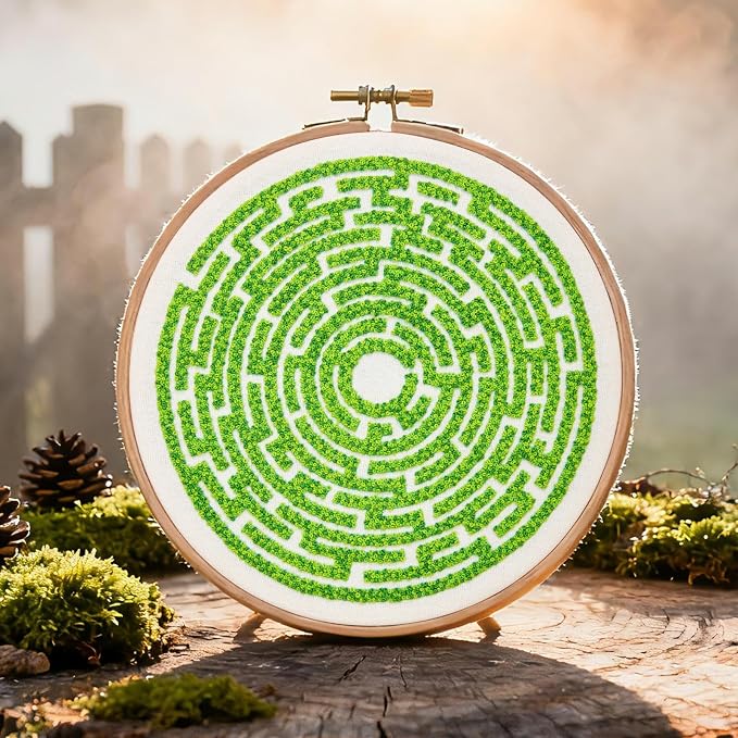 Maze Embroidery Kits for Beginners Adults Funny Hand Embroidery Art Kits, Cross Stitch Kits for Beginners DIY Craft Kits for Adults Women, Entire Set of Embroidery Supplies【Full-length Video Tutorial】
