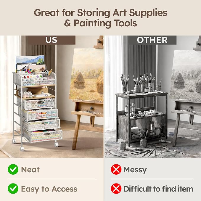 Homsorout Rolling Art Cart with 4 Drawers, Maple