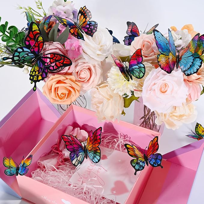 SAOROPEB 3D Butterfly Wall Decor, 24 Pcs Rainbow Butterfly Decorations