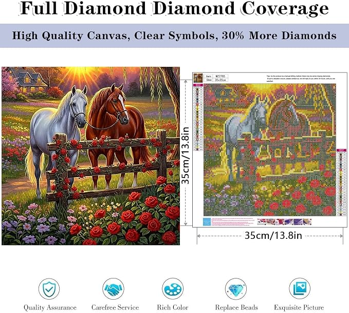 HHMATITS Horse Diamond Art Kits for Adults, Diamond Painting 14X14IN