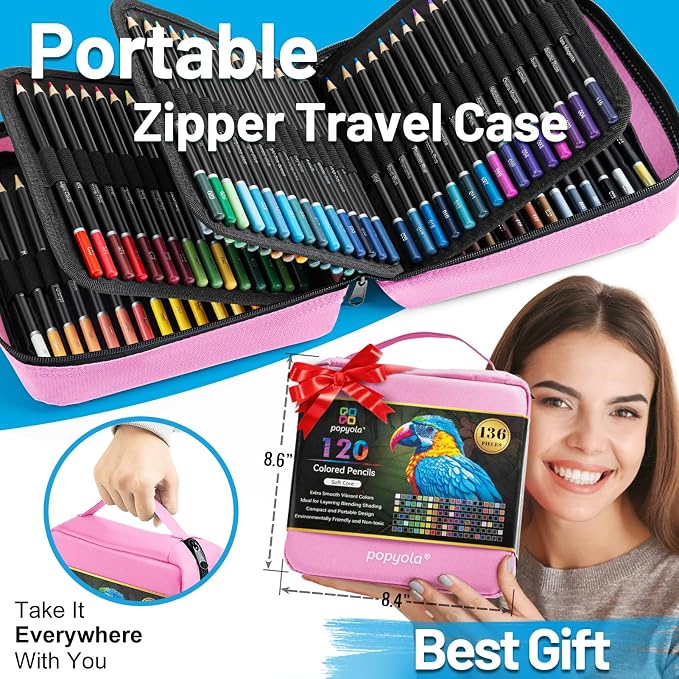 136 PCS Colored Pencils Set for Adult Coloring Books, 120 Colored Pencils | with Sketchbook, Coloring Book, Sharpener, Tutorial, Color Chart, Soft Core Oil-Based, Ideal for Drawing Blending Shading