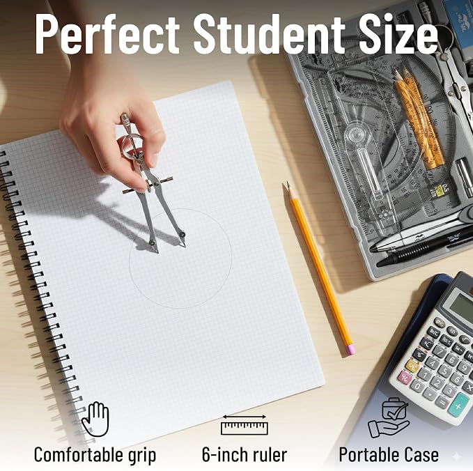 Mr. Pen- Geometry Set, 15 pcs, Pink, 6 Inch Swing Arm Protractor, Divider | Set Squares, Ruler, Compasses and Protractor