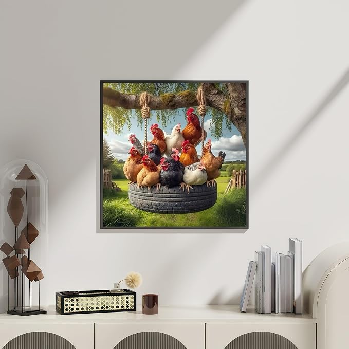 Chicken Coop Diamond Art Kits, 5D Diamond Painting for Adult Beginners | DIY Full Drill Round Gem Painting Art for Adults, Home Wall Decor 13.78x13.78 Inch