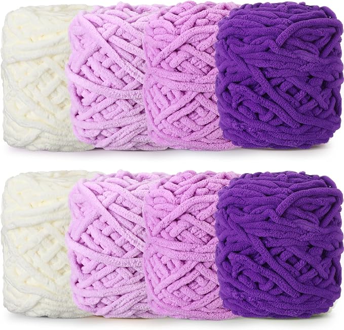 Buryeah 8 Pack Chunky Chenille Yarn for Crocheting, Purple Series