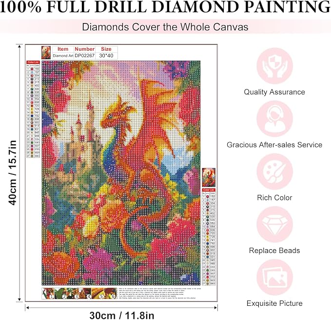 EIBEILI Dragon Diamond Art Kits for Adults,Magic Castle Diamond Painting Kits for Adults Beginner,5D DIY Full Round Drill Diamond Dots Paintings for Home Wall Decor Gift 12X16inch